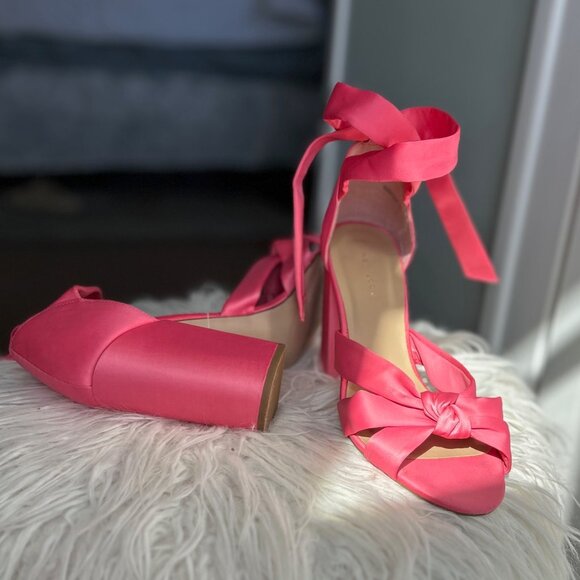 ASOS New Look Block Satin Heel Salmon/Pink Size 9 - Picture 3 of 10